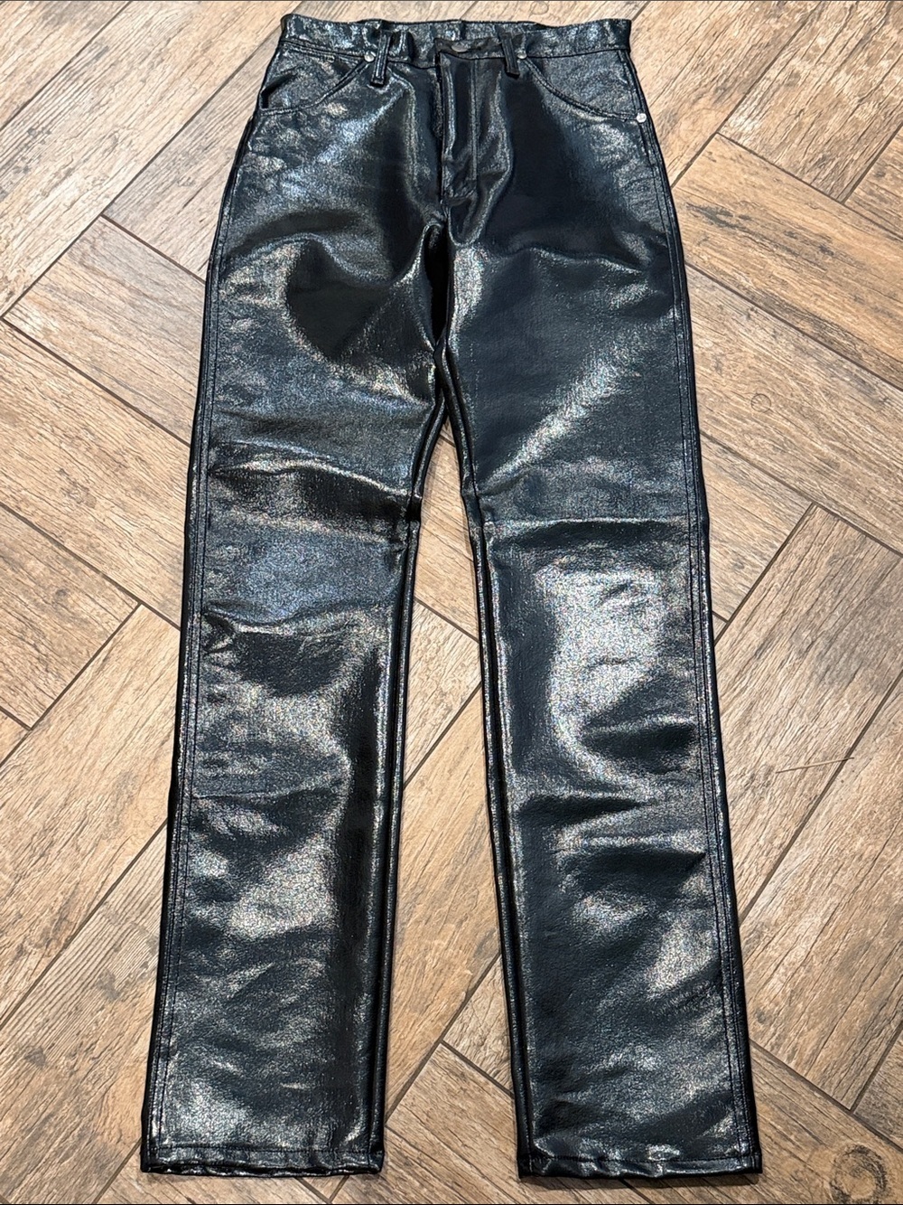 Wrangler Pants Womens 7x34 Black Faux Leather Vinyl vintage